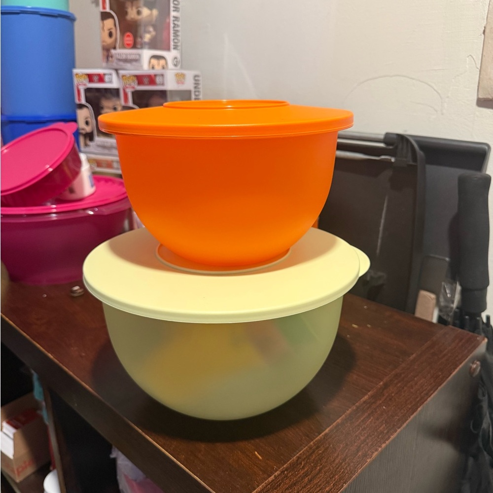 Tupperware Orange and Cream Mixing Bowls